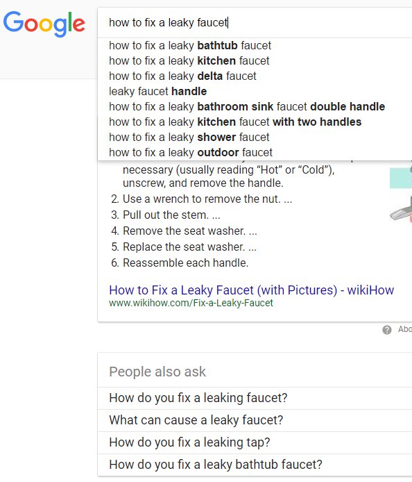 Google Targeted Keyword Search Suggestions For How To Fix A Leaky Faucet