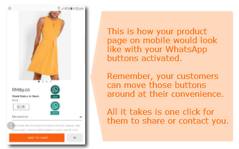 WhatsApp Share and Contact Button on Product Page